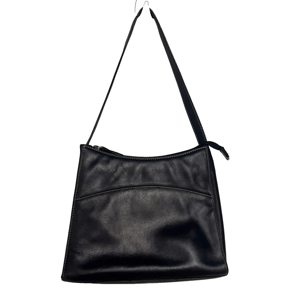 Vintage Lauren Ralph Lauren Black Leather Shoulder Bag Minimalist Y2K Classic